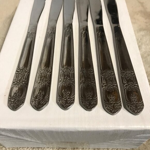 Vintage Silver-Plated Dinner Knives Set Of 6 With Ornate Floral Handles - Picture 10 of 10
